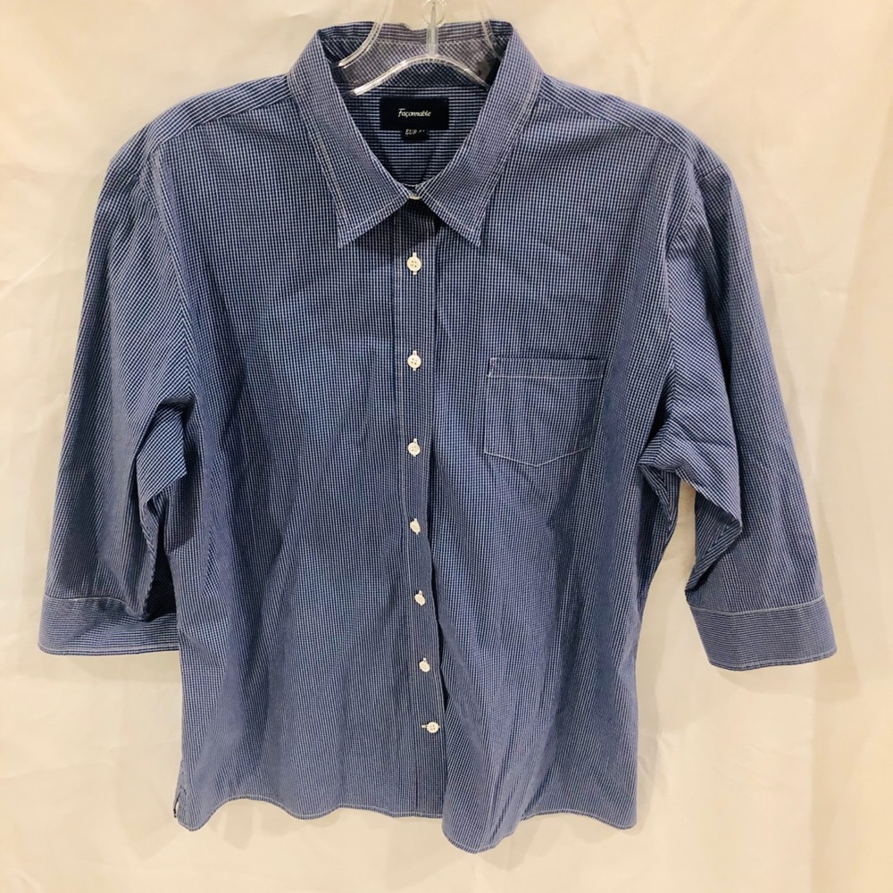 💙EUC Faconnable Blue & White 3/4 Sleeve Blouse